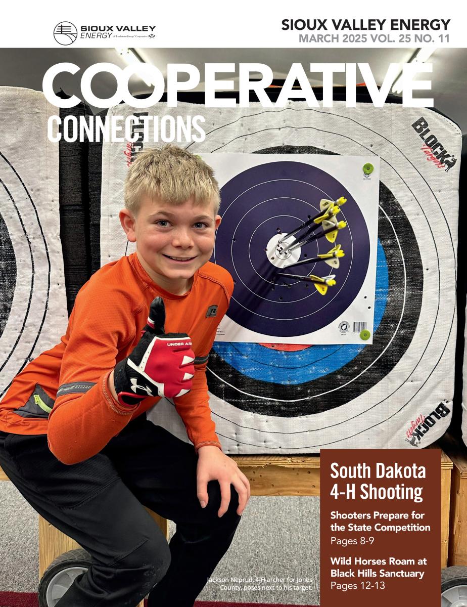 March Magazine cover showing a boy giving thumbs up sign in front of an archery target with five arrows.