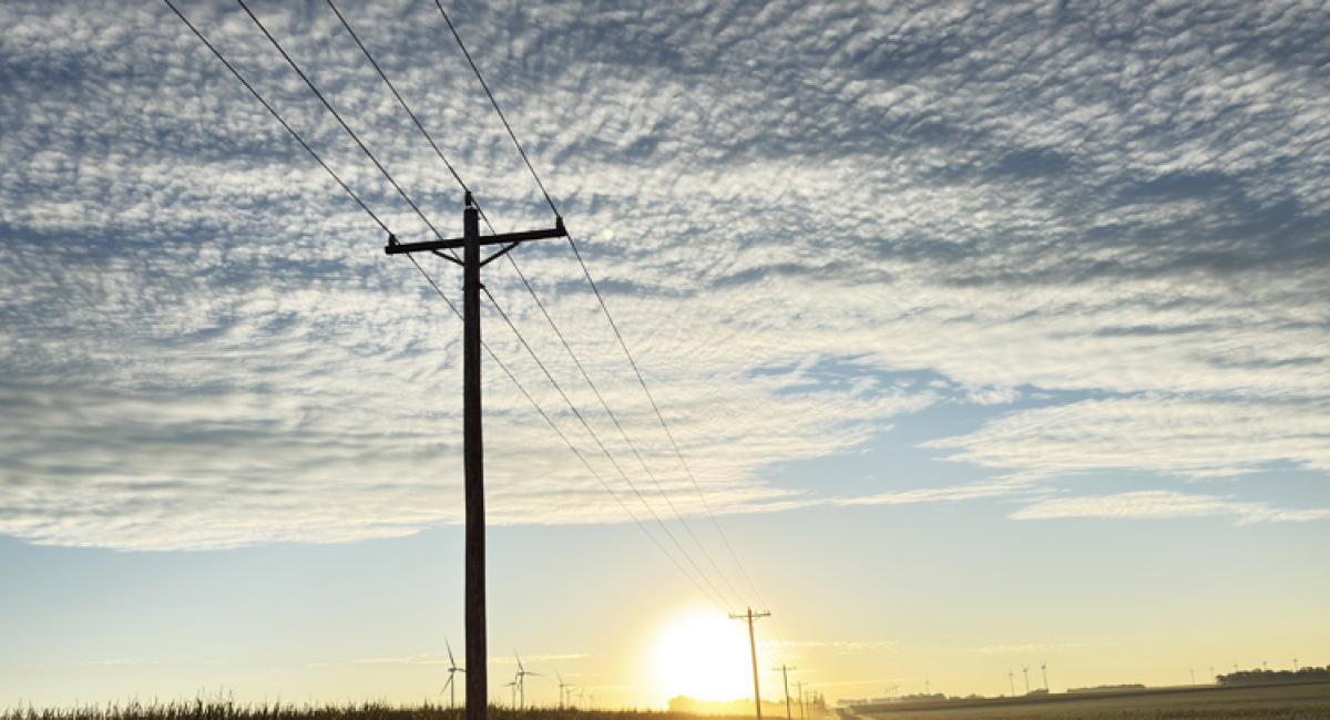 Sunrise over powerlines